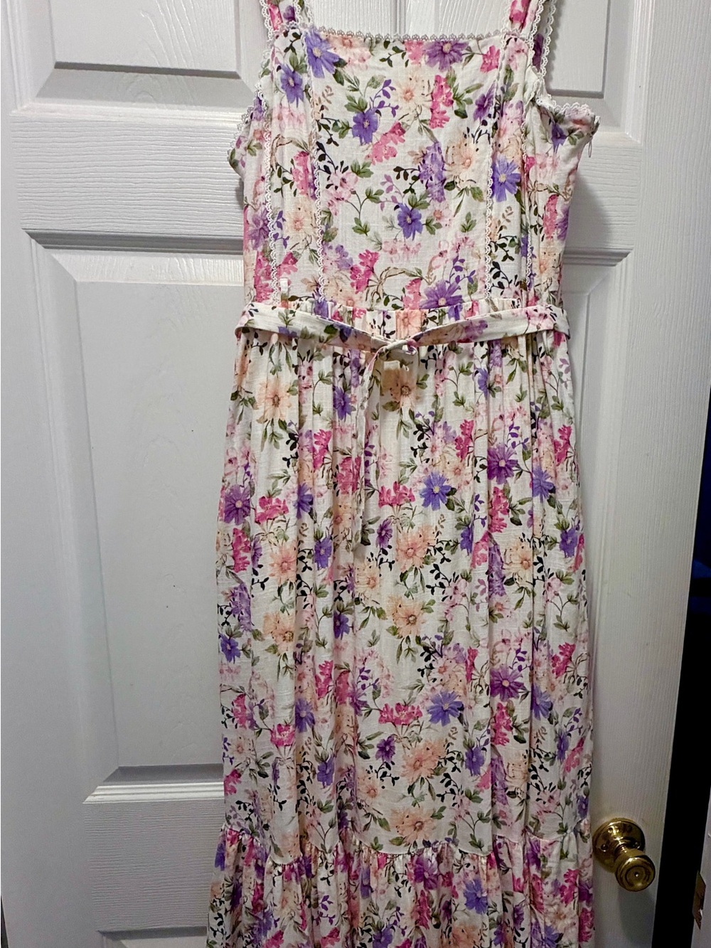 CeCe White Floral Midi Dress with Pink & Purple Blossoms